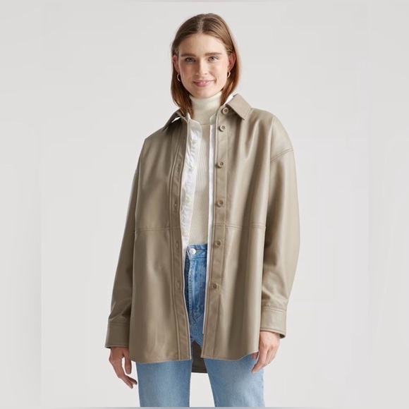 Quince 100% Leather Shirt Jacket in Mushroom size XS - Picture 2 of 13